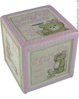 Baby Gund Bear Tales Girl Personalised Keepsake Bank with pen and gift box Baby Gund Bear Tales Girl Personalised Keepsake Bank with pen and gift box